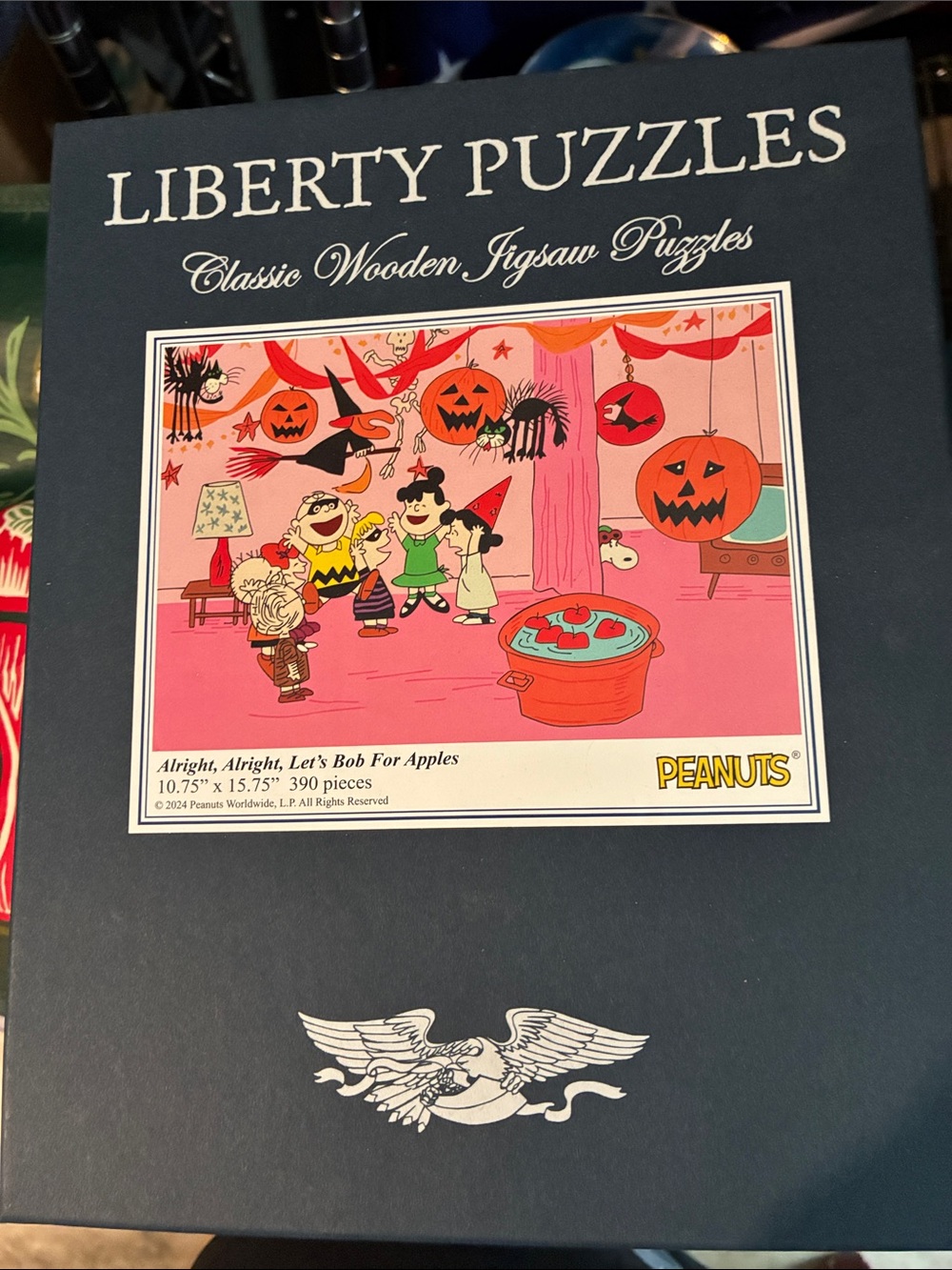 Liberty Puzzles Peanuts 'Bob For Apples' Wooden Jigsaw Puzzle - Navy & Pink